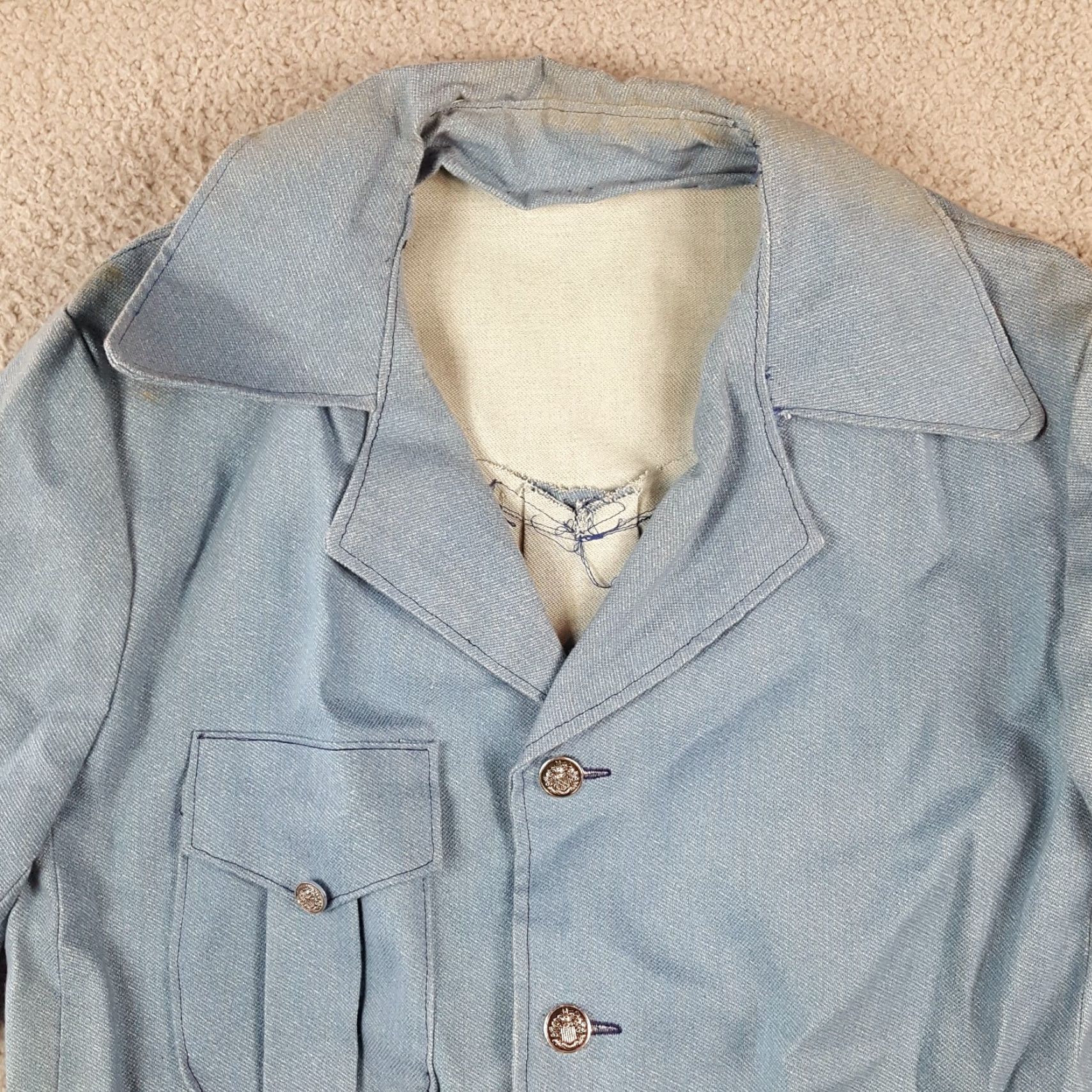 Denime Vintage 80s Chambray Denim Military Womens Small Button Sportscoat Blazer Jacket Size S / US 4 / IT 40 - 3 Thumbnail
