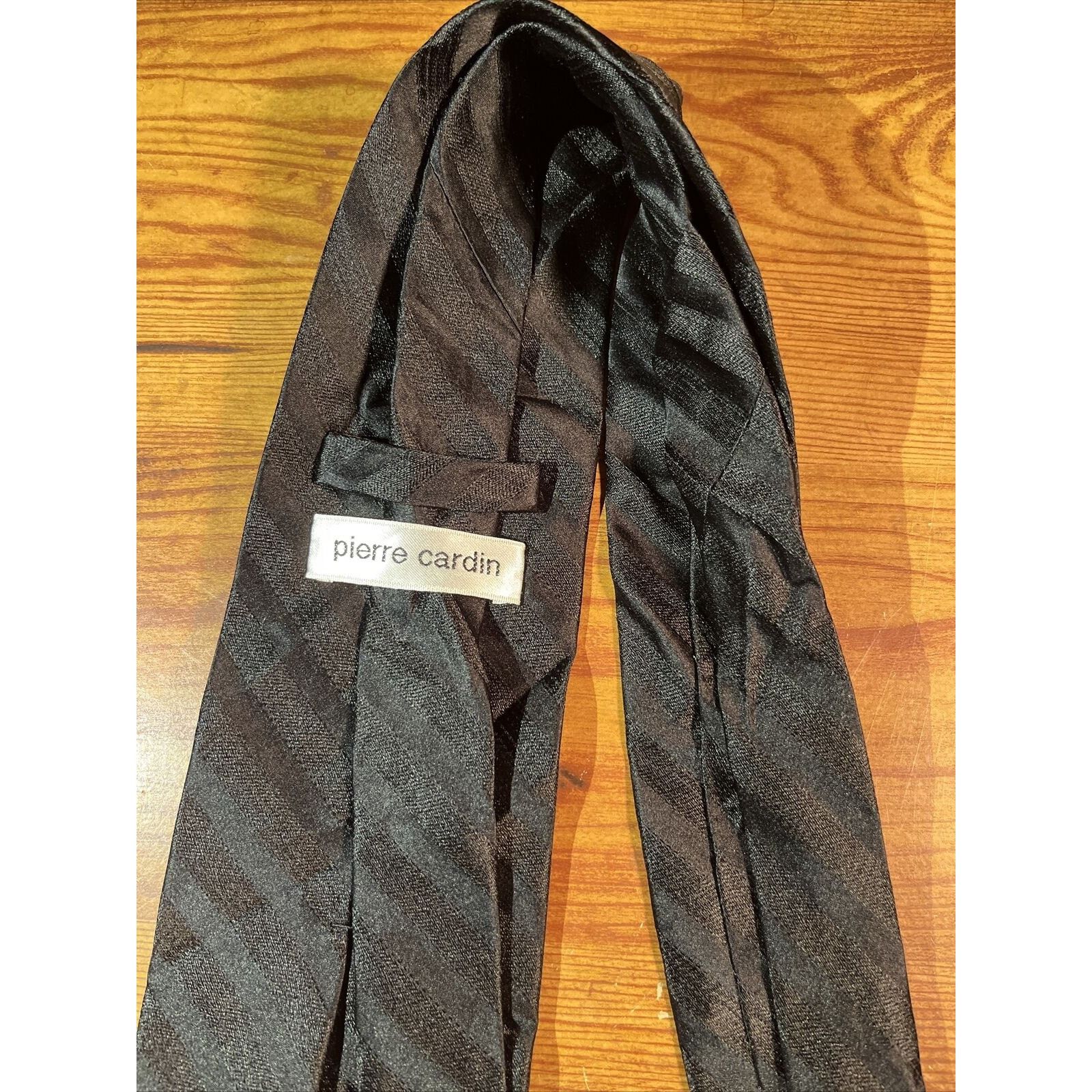 Pierre Cardin Pierre Cardin Men’s Black Silver Striped Silk Designer Tie Size ONE SIZE - 5 Thumbnail