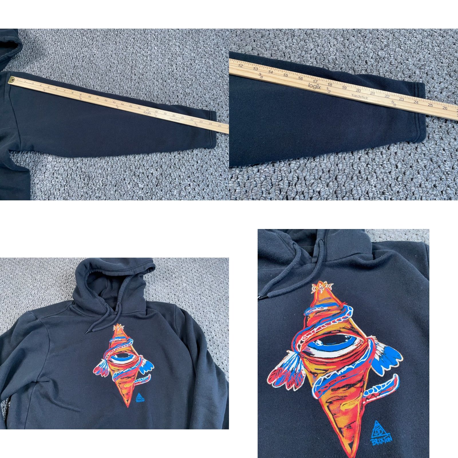 Brixton Brixton Shirt Mens XL Black Visual Relay Print Hoodie Adult Drawstring Sweatshirt Feather Size US XL / EU 56 / 4 - 8 Thumbnail