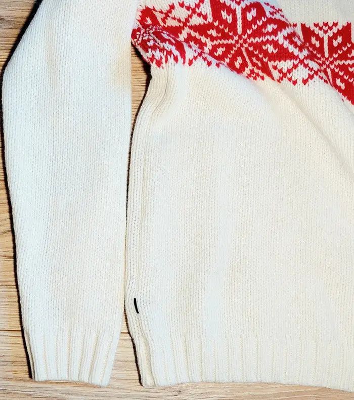 Other 100% wool sweater turtleneck Jean Paul ecru red thick weave Size L / US 10 / IT 46 - 4 Thumbnail