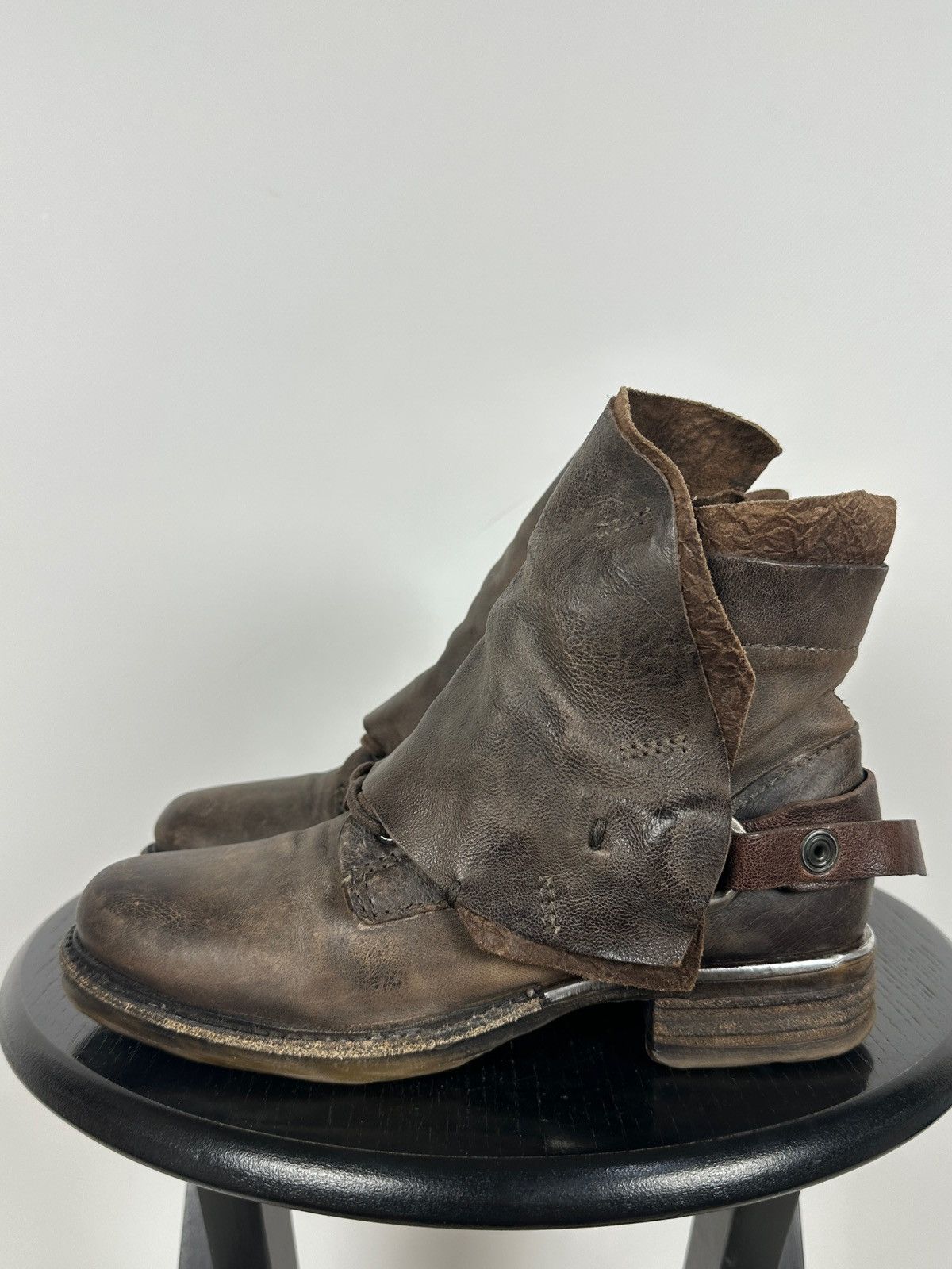 A.S.98 A.S.98. Airstep Brown Leather Buckle Biker Ankle Boots Size US 6 / IT 36 - 2 Thumbnail