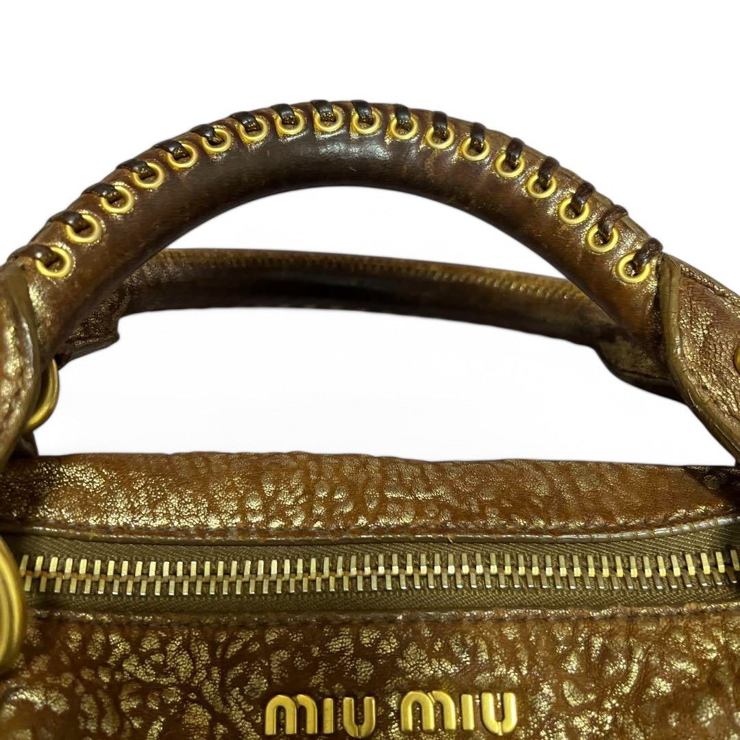 Miu Miu Miu Miu - Gold Boston Vintage Mesh Leather Handbag Size ONE SIZE - 6 Thumbnail