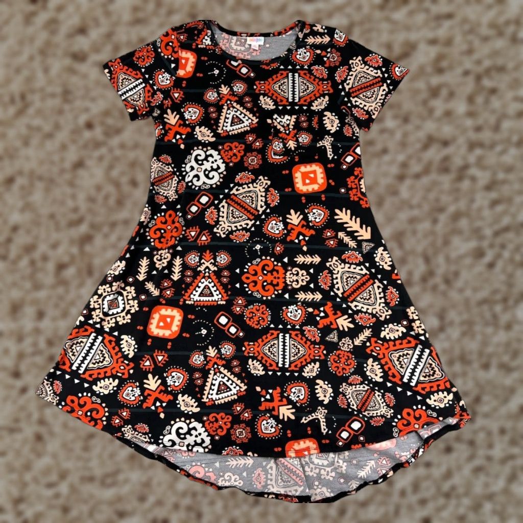 Vintage LuLaRoe Dress Womens M Black Orange Aztec Southwestern Polyester Blend Short Sleeve Round Neck Pullover Knee Length Vintage No Size M / US 6-8 / IT 42-44 - 1 Thumbnail