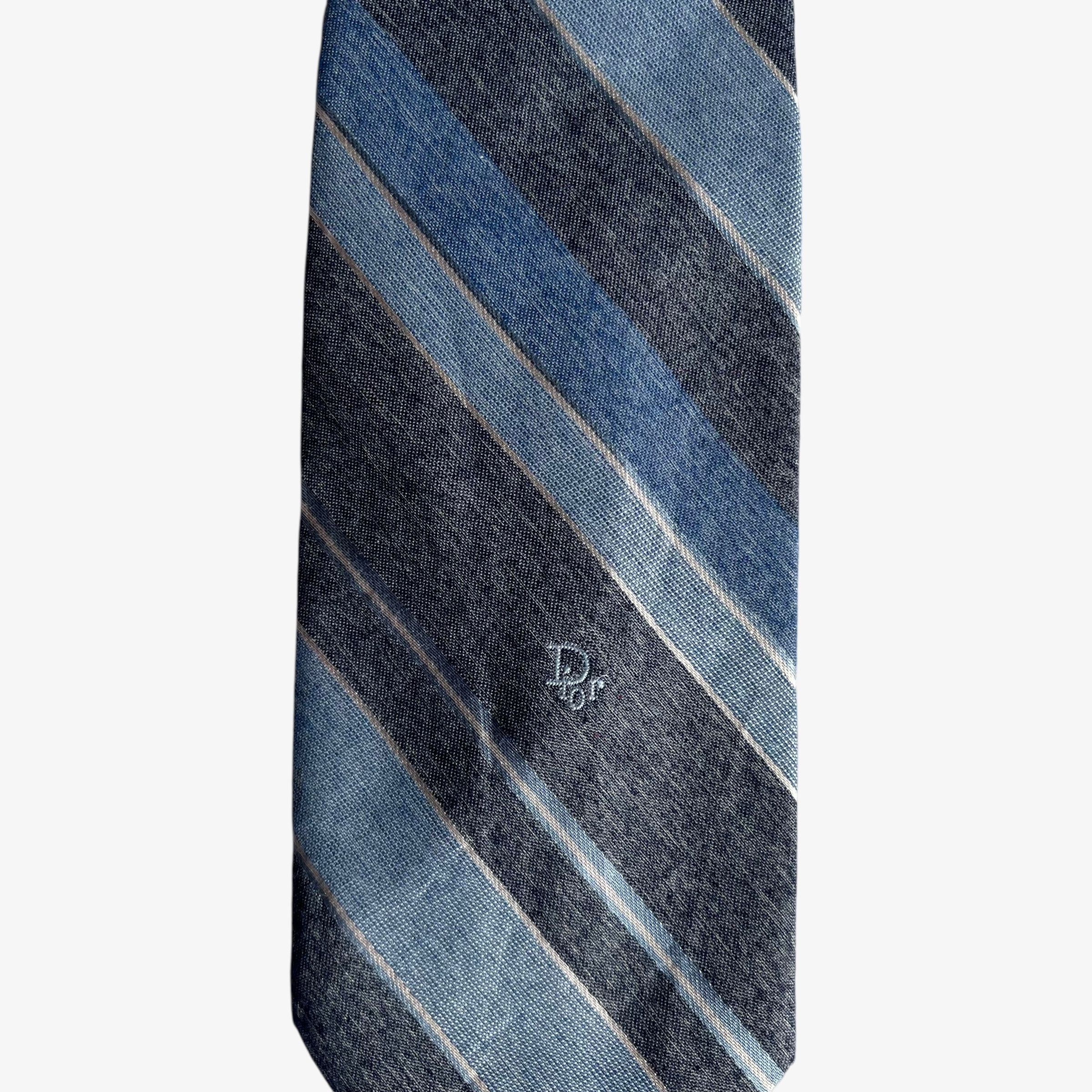 Dior Vintage 80s Christian Dior Blue & Grey Striped Tie Size ONE SIZE - 3 Thumbnail