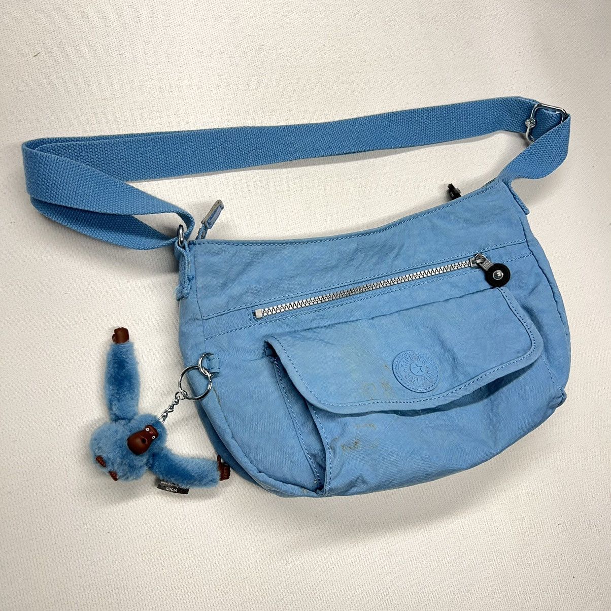 Kipling Syro Bag Blue Purse Crossbody Shoulder Zip Monkey, Women's