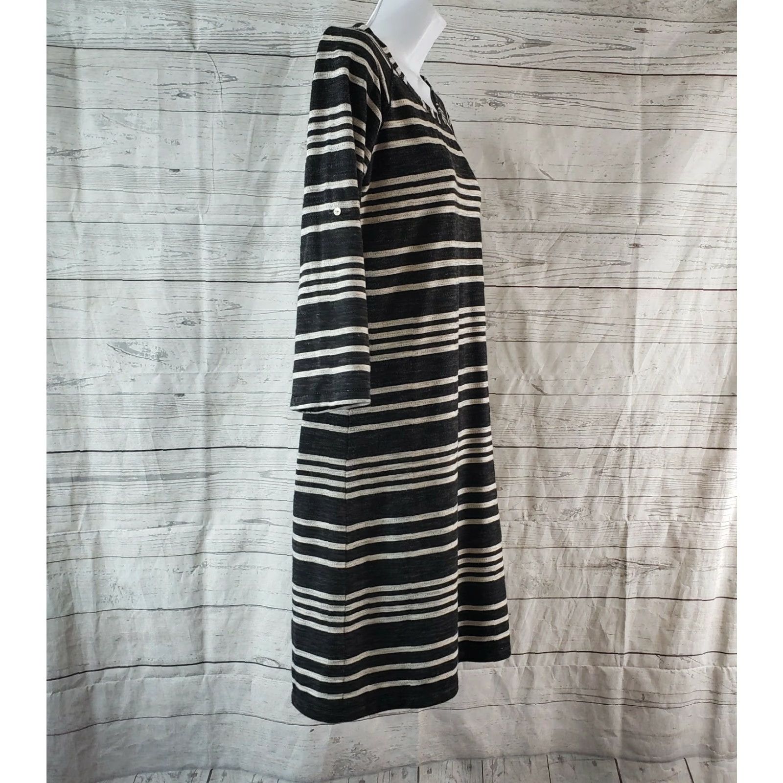 Vintage Max Studio Weekend Dress Womens XS Black Striped 3/4 Sleeve Rayon Blend Shift Casual Size XS / US 0-2 / IT 36-38 - 3 Thumbnail