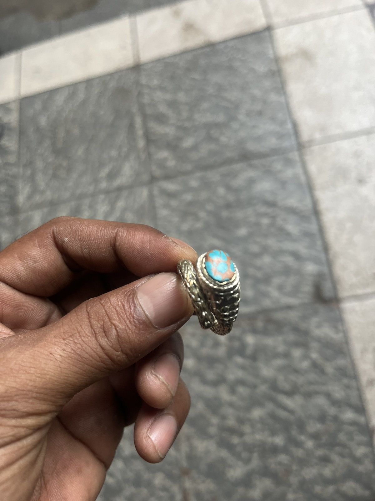 John Hardy Braided Silver Serpent Ring with Inlay Turquoise Stone Size ONE SIZE - 7 Thumbnail