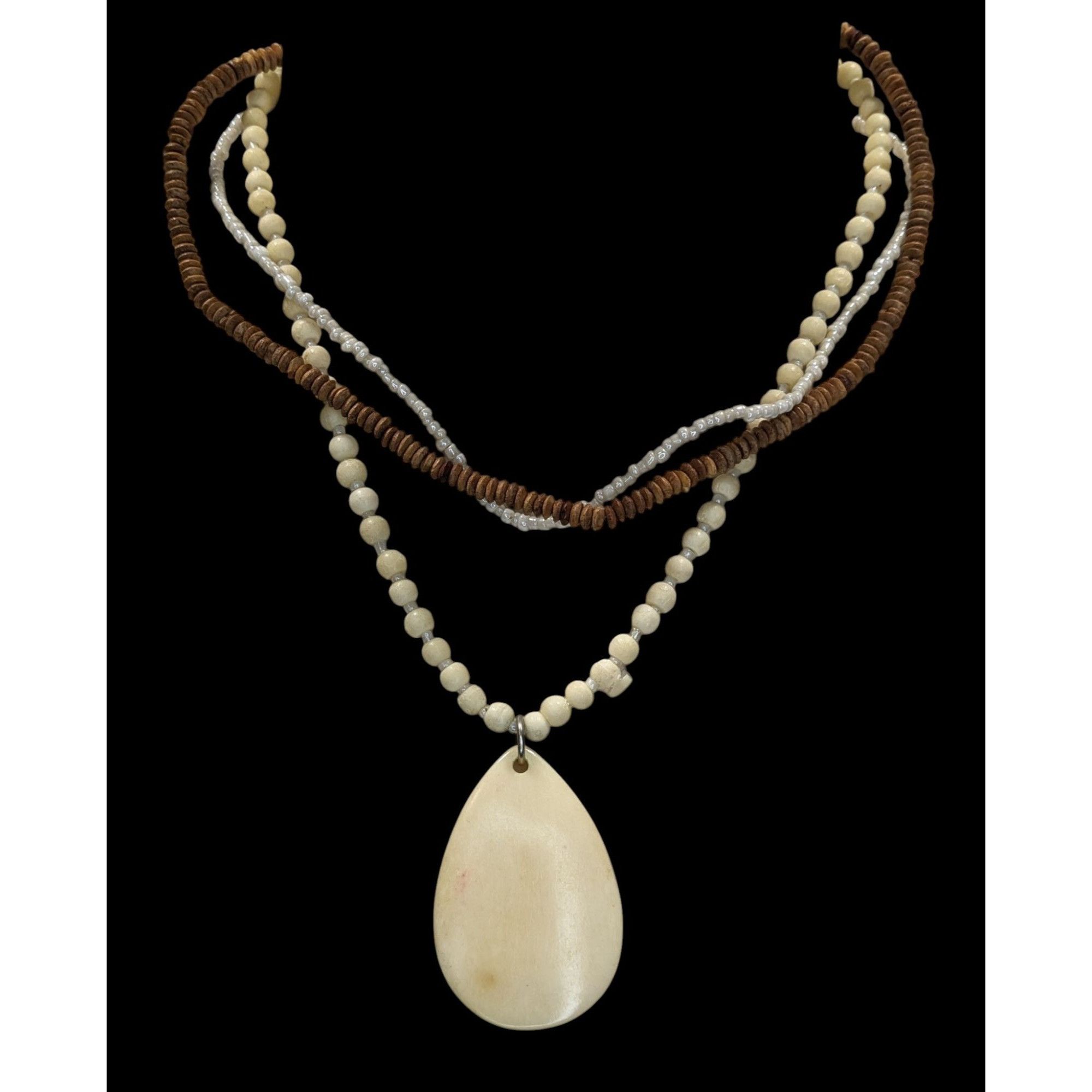 Other Vintage Boho Multi-Strand Necklace With Cream & Brown Beads Size ONE SIZE - 1 Thumbnail