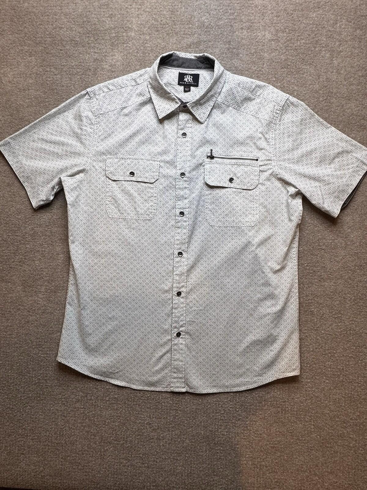 Rock & Republic Rock & Republic Men's Lg White AOP SS Button Down [732] Size US L / EU 52-54 / 3 - 2 Thumbnail