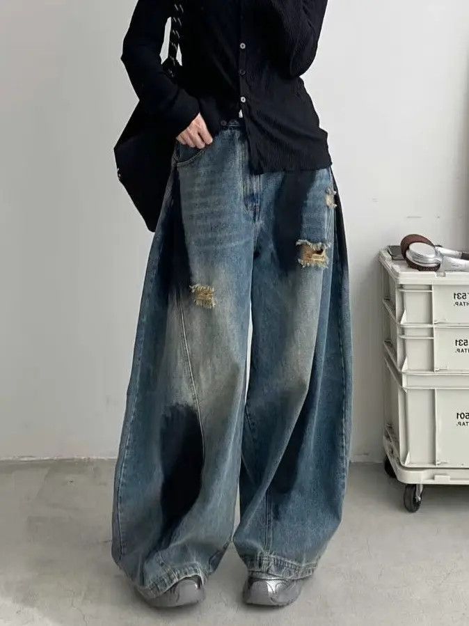 Japanese Brand Retro splashed ink wide leg loose jeans Size US 32 / EU 48 - 3 Thumbnail