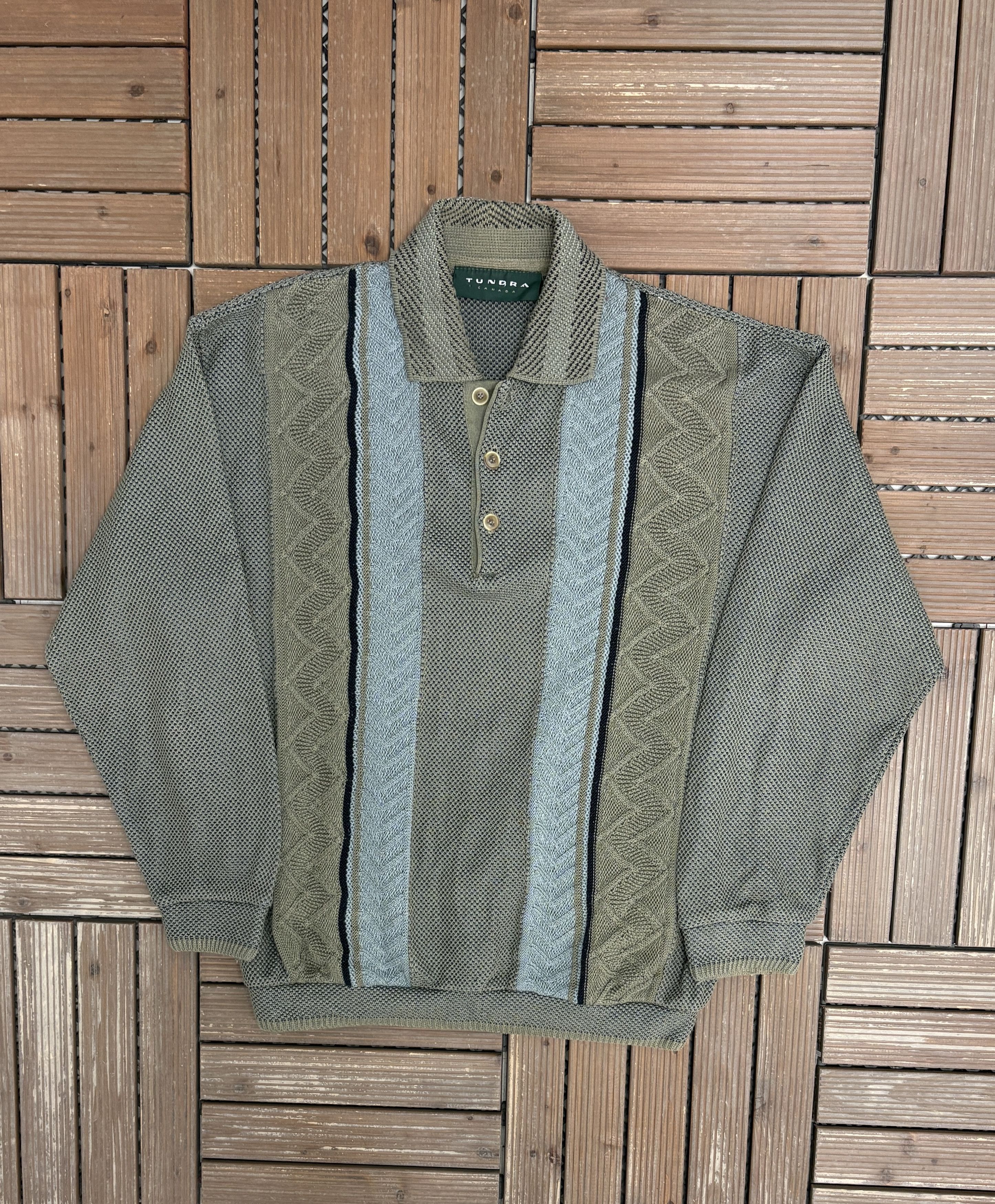 Vintage Tundra Canada 3D Vintage Green/Brown Collared Sweater Size US L / EU 52-54 / 3 - 1 Thumbnail
