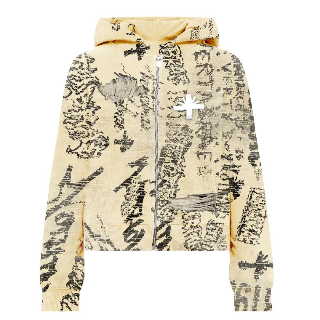 image of Vertabrae Vert Ivory Graffit Zip Up Hoodie, Men's (Size Large)