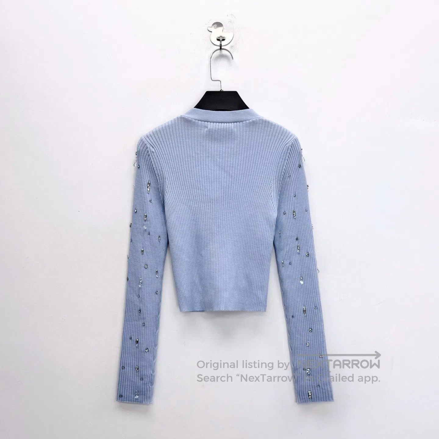 Miu Miu Miu Miu Light Blue Crystal Wool Knit Cardigan| Size S / US 4 / IT 40 - 2 Thumbnail
