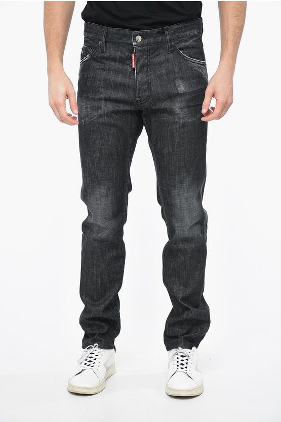 image of Dsquared2 Distressed Cool Guy Denims With Logo Patch 18Cm in Black, Men's (Size 34)