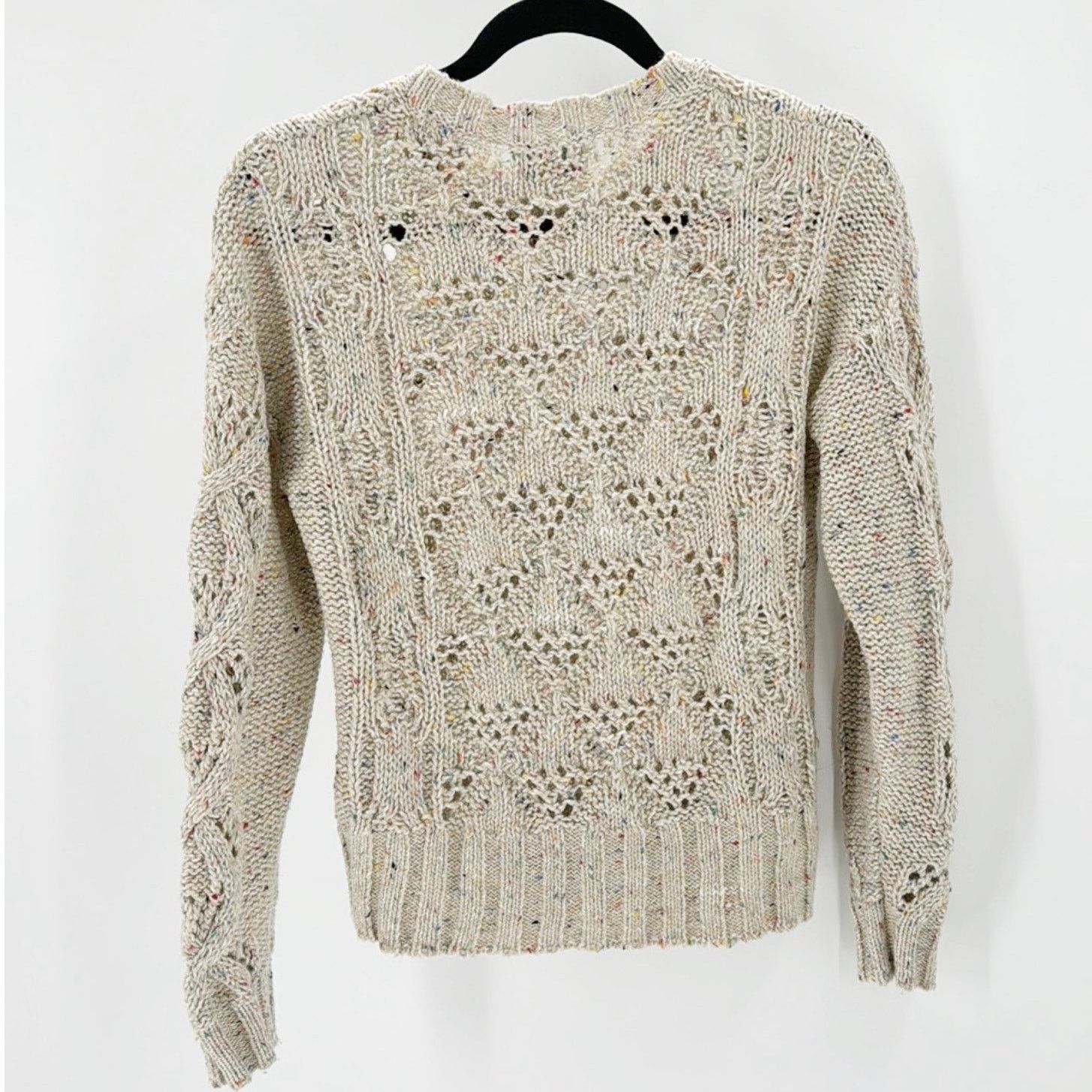 Lucky Brand Lucky Brand Beige Marled Open Knit Crew Neck Sweater wool Size S / US 4 / IT 40 - 2 Thumbnail