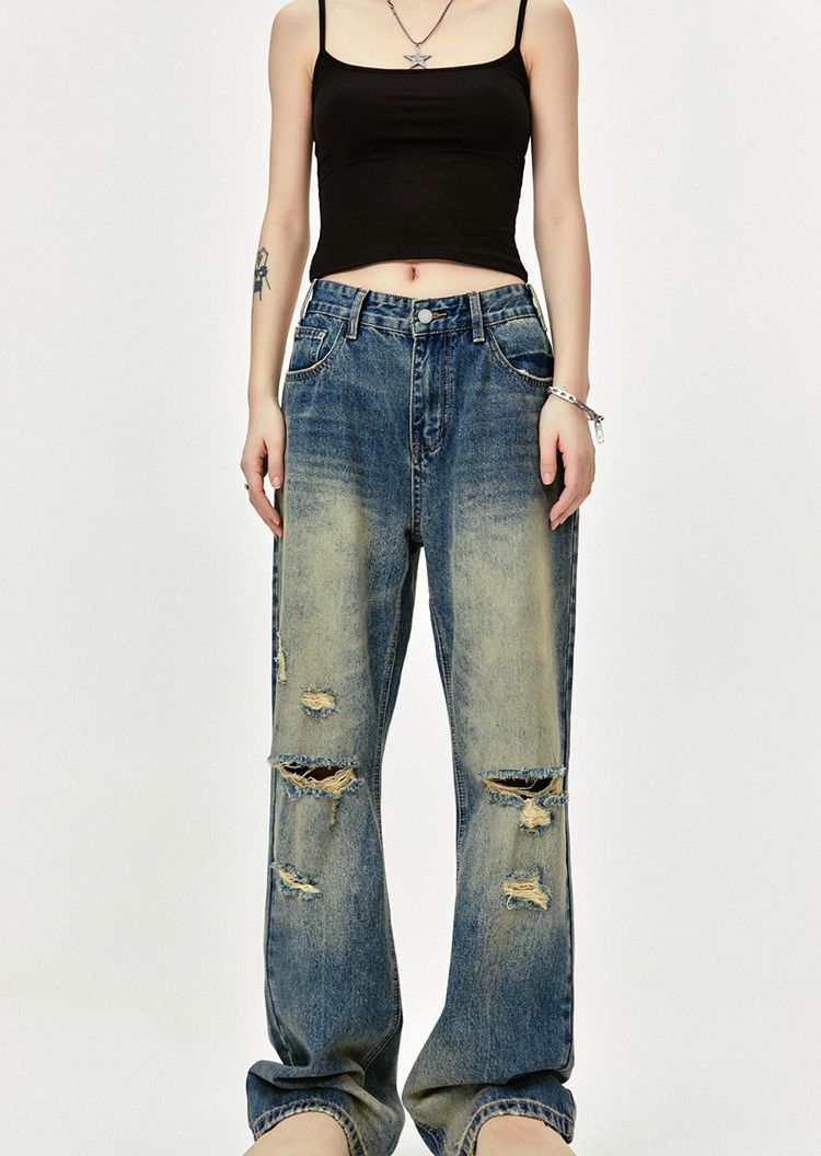 Vintage Vintage washed distressed whiskered straight leg jeans Size US 32 / EU 48 - 1 Thumbnail