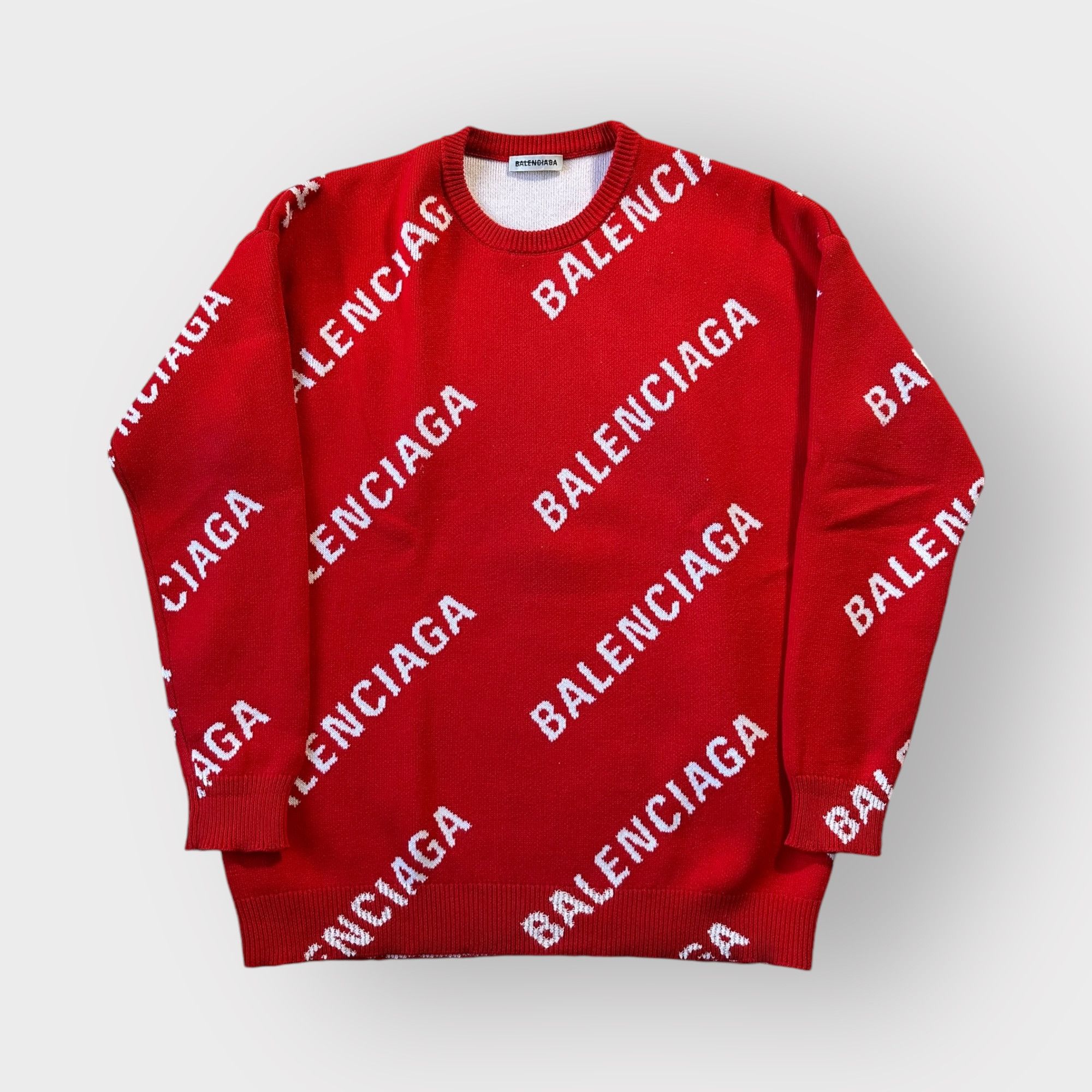 Balenciaga Balenciaga Sweater Allover Logo Red Size US XS / EU 42 / 0 - 1 Thumbnail