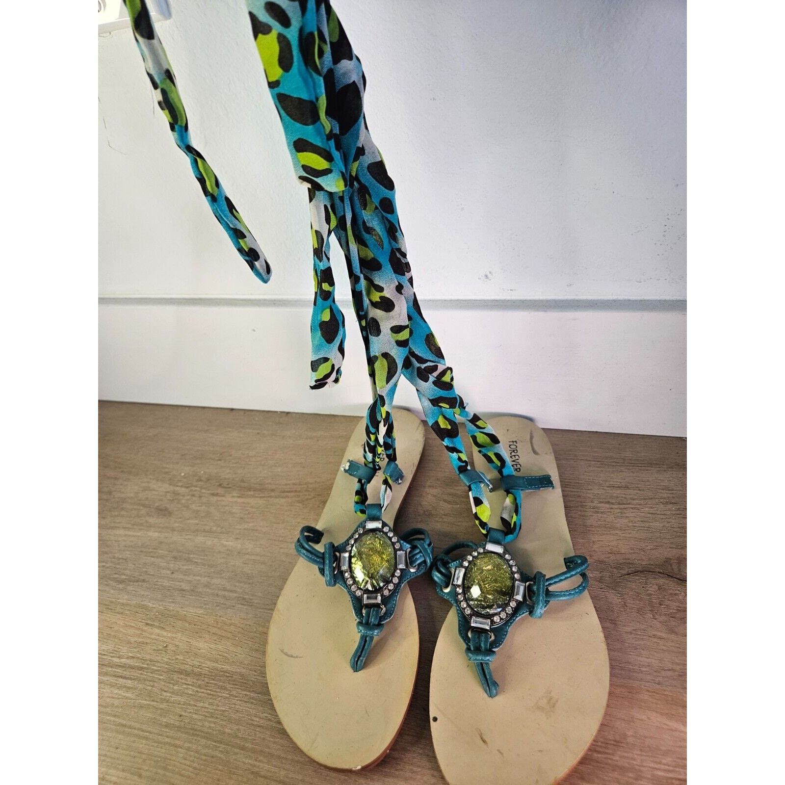 Forever 21 Forever 21 Women's Bejeweled Sandals w/ Leopard, Size 6.5 Size US 6.5 / IT 36.5 - 3 Thumbnail