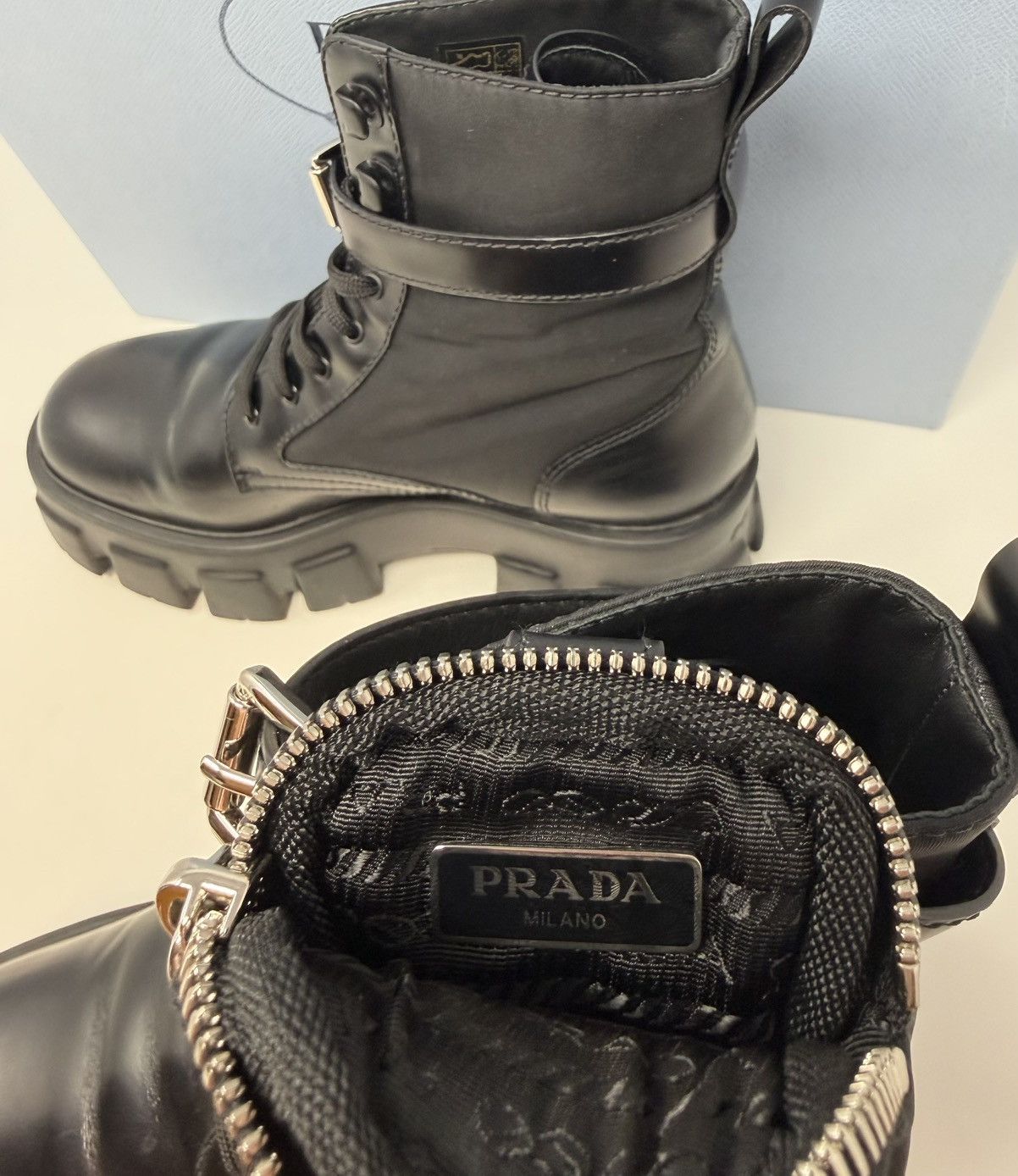 Prada Prada Monolith Leather Combat Boots Black Size US 8.5 / IT 38.5 - 6 Thumbnail