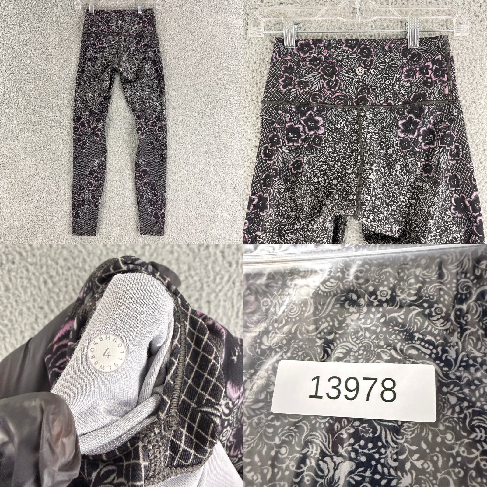 Lululemon Lululemon Wunder Under Leggings Women 4 Gray Purple Floral Lace High Rise Yoga Skinny Ankle Pattern Floral Athleisure 4 Women Size 40" / US 18 - 8 Thumbnail
