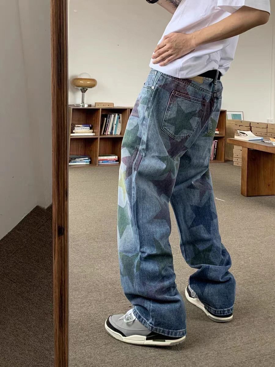 Street style five-pointed star print loose straight jeans