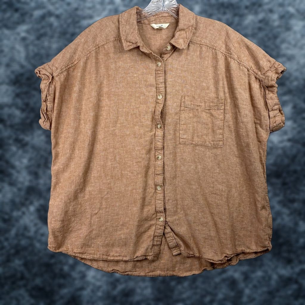 Vintage Terra & Sky Shirt 1X Pink Linen Blend Button Up Cuffed Short Sleeve Collared Casual Women Plus Size Size XL / US 12-14 / IT 48-50 - 1 Thumbnail