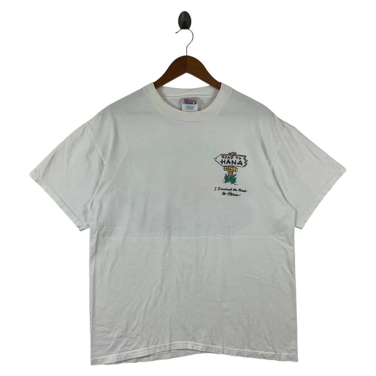 Hanes Vintage 90s MAUI road to hana big logo back hit Surfing tee Size US L / EU 52-54 / 3 - 2 Thumbnail