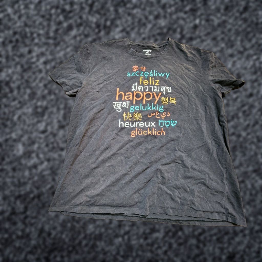Vintage Live Happy Brand Multiple Languages Mens XXL T Shirt Size US XXL / EU 58 / 5 - 1 Thumbnail