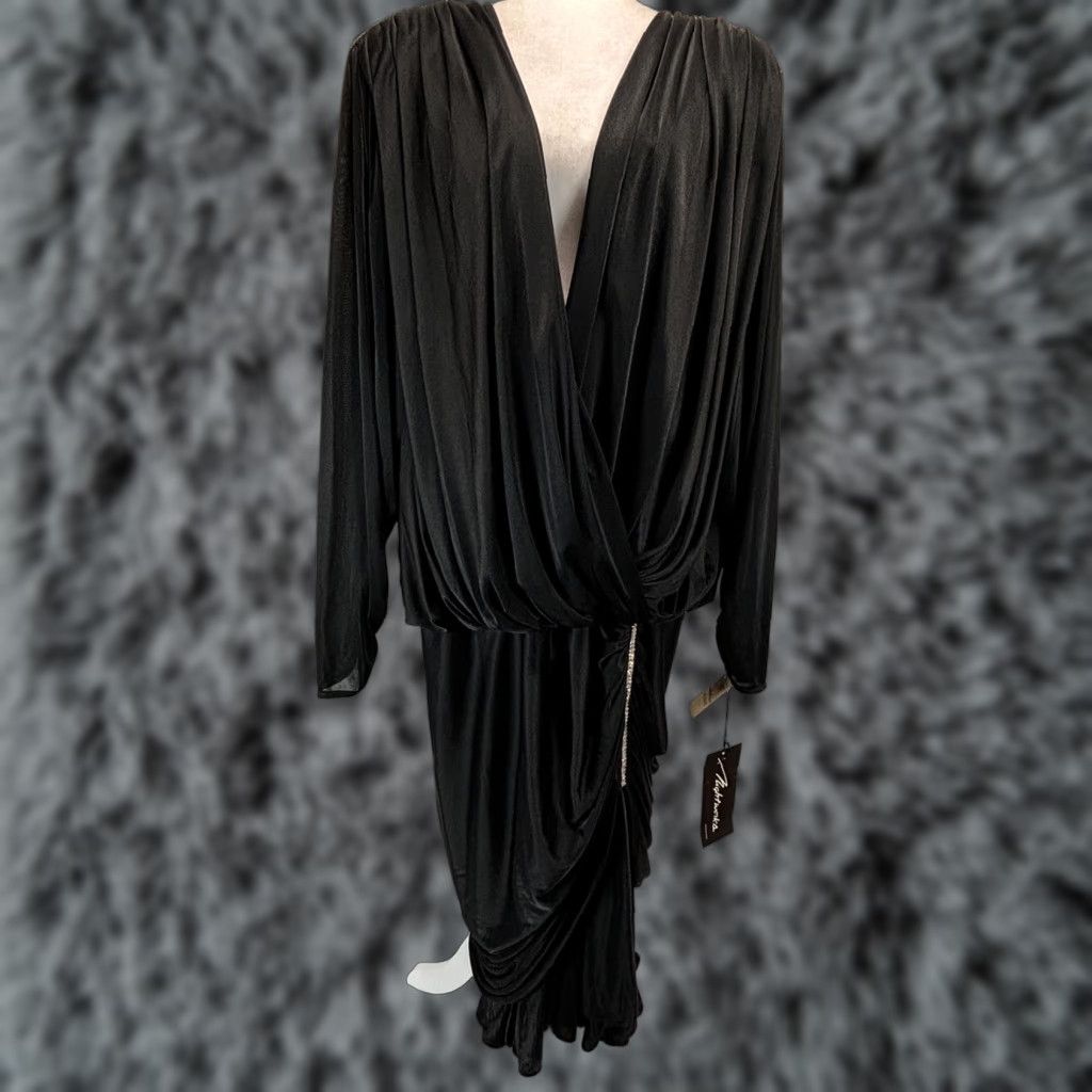 Vintage Vintage Nightworks Satin Dress Plus Size 24W Hollywood Glam Black 1980s Rhinestone Women's Size 4XL / US 24-26 - 1 Thumbnail