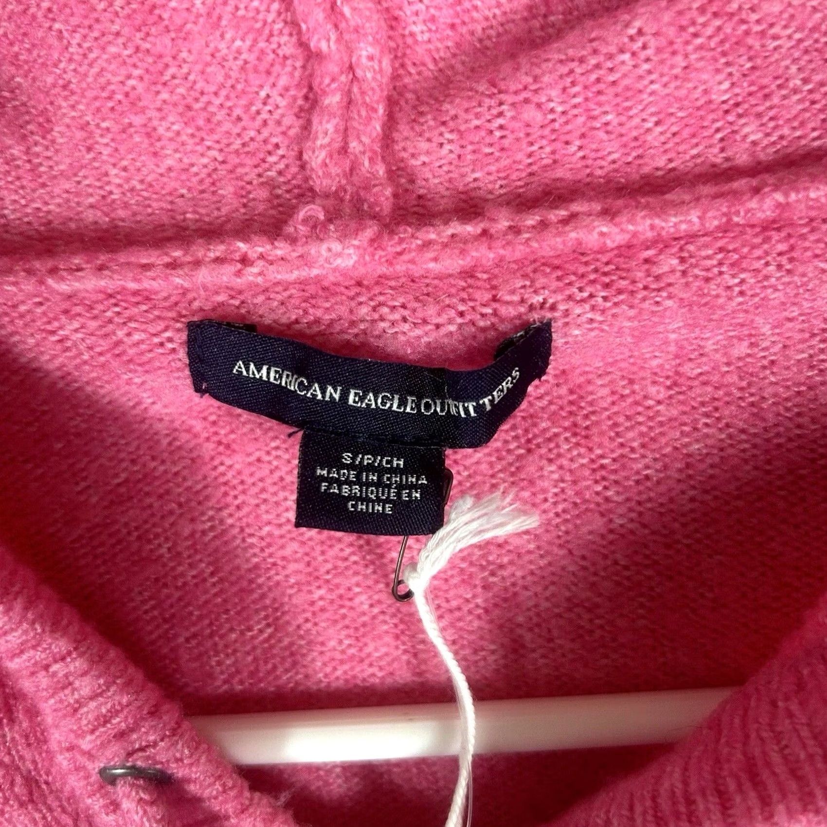 American Eagle Outfitters VINTAGE American Eagle Sweater Womens S Pink Distressed Fringe Hooded Oversized Knit Pullover Size S / US 4 / IT 40 - 5 Thumbnail