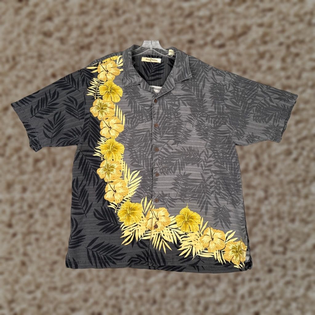 Tommy Bahama Tommy Bahama Shirt Men Extra Large Gray Yellow Floral Silk Hawaiian Button Beach Size US XL / EU 56 / 4 - 1 Thumbnail