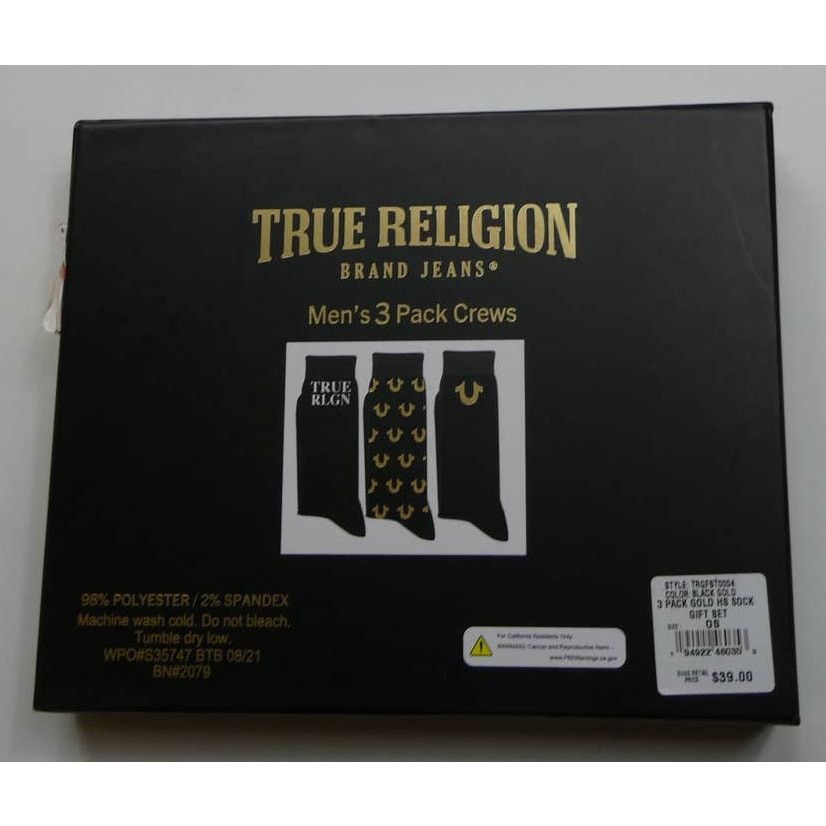 True Religion TRUE RELIGION 3 PACK Crews Logo SOCKS Size 10-13 NEW Size ONE SIZE - 1 Thumbnail