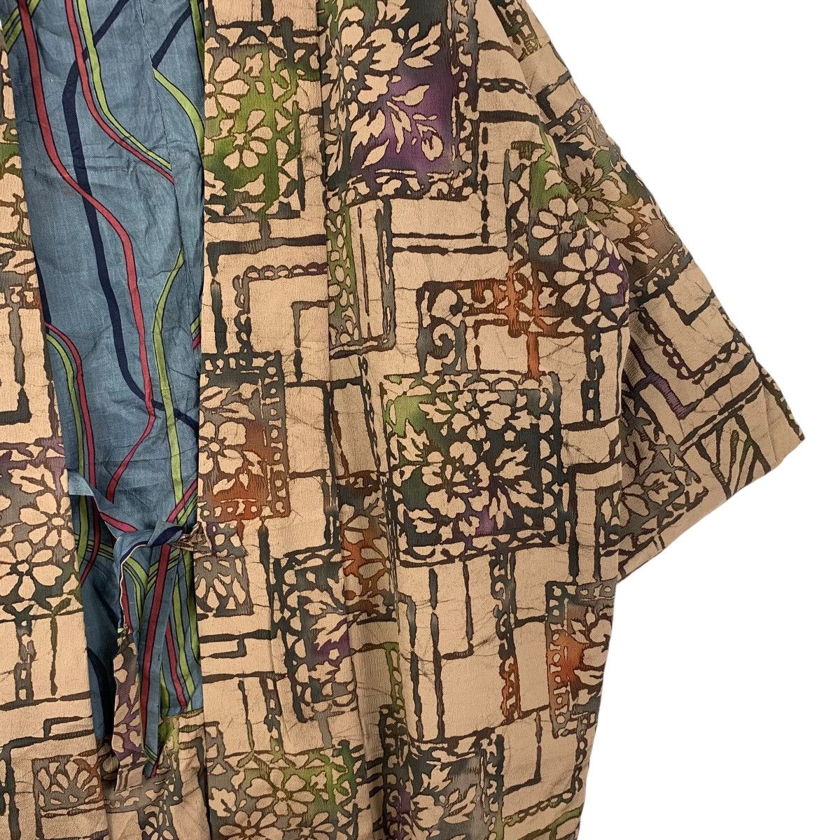 Vintage 70s KIMONO JAPAN HAORI Geometric Earth Tone