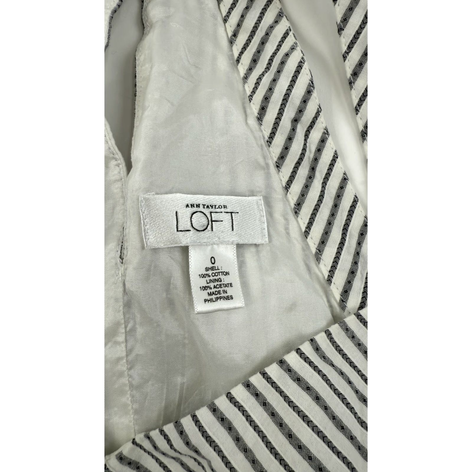 Ann Taylor Ann Taylor LOFT A-Line Dress Womens 0 White Black Striped Halter Summer Cotton Casual Size XS / US 0-2 / IT 36-38 - 3 Thumbnail