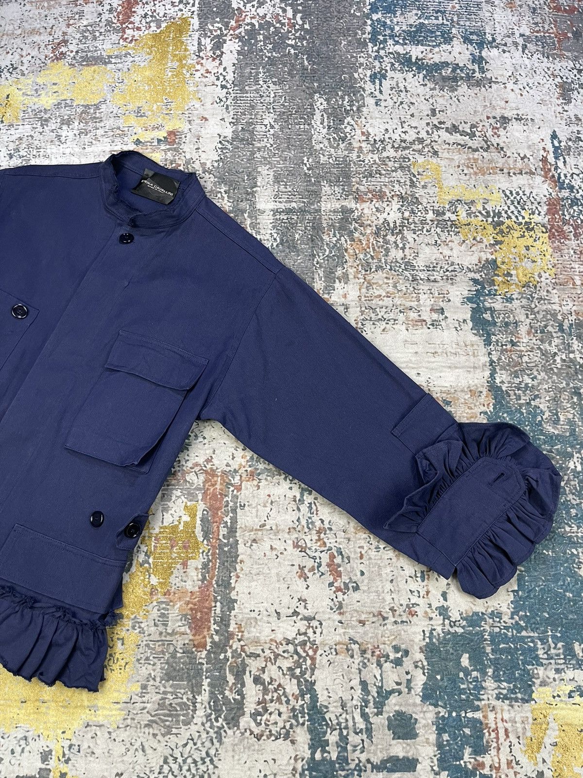 If Six Was Nine Erika Cavallini Flore Crew Neck Navy Ruffles Jacket Size M / US 6-8 / IT 42-44 - 5 Thumbnail