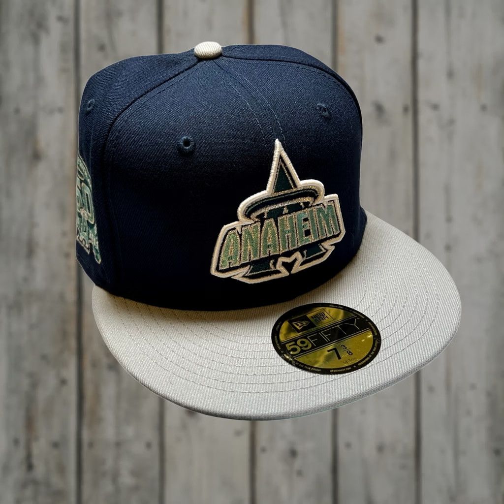 New Era VINTAGE New Era 59FIFTY Fitted Hat Mens 7 3/8 Navy Anaheim Angels 50th Anniversary Patch Size ONE SIZE - 1 Thumbnail