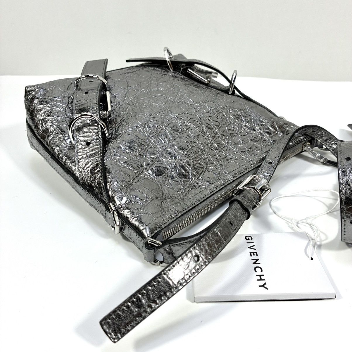 Givenchy Givenchy Small Voyou Laminated Leather Crossbody Bag Silver Size ONE SIZE - 15 Thumbnail