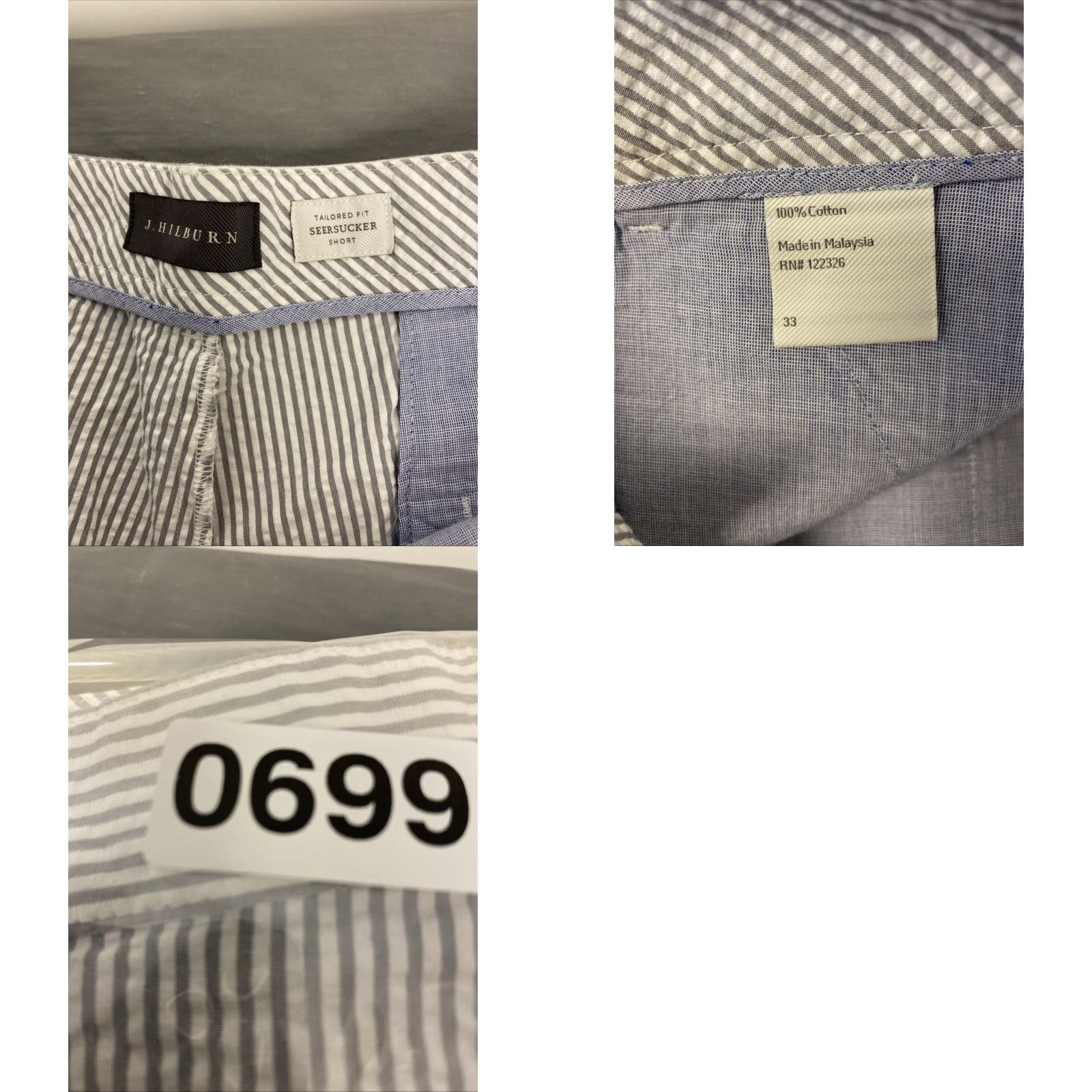 Vintage J Hilburn Shorts Tailored Fit Seersucker Mens Size 33 White Gray Stripes /0699 Size US 33 - 8 Thumbnail