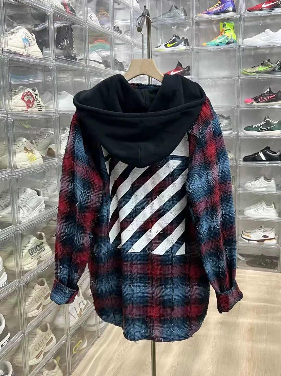 Off-White Off-White Blue and Red Check Wool Hooded Shirt Size US XL / EU 56 / 4 - 2 Thumbnail
