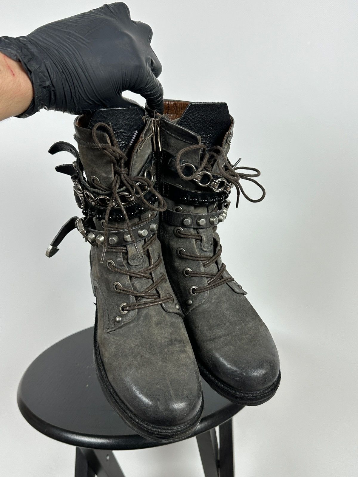 A.S.98 A.S.98. Airstep Grey Leather Biker Ankle Boots Size US 8 / IT 38 - 12 Thumbnail