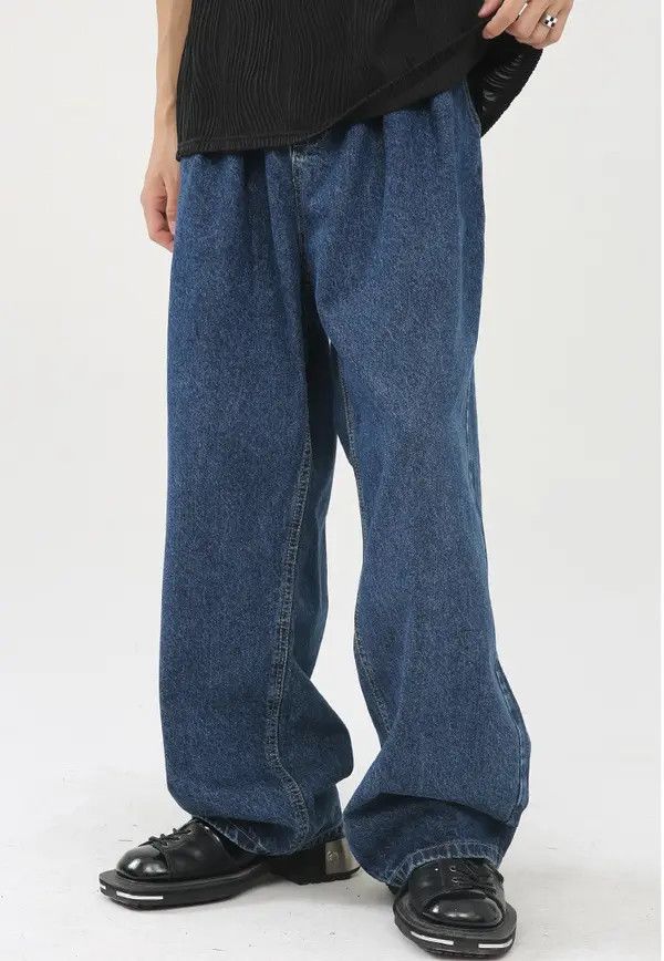 Japanese Brand Kei Dark blue wide-leg loose straight-leg floor-length jeans Size US 32 / EU 48 - 3 Thumbnail