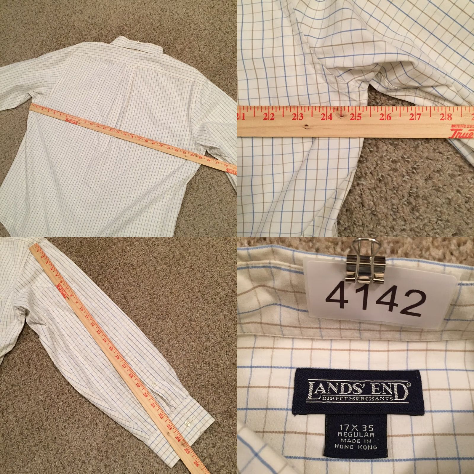Lands' End Lands' End Shirt Mens XL Beige Blue Plaid Long Sleeve Button-Down Collar Shirt Mens Button-Up Front-Button Size US XL / EU 56 / 4 - 8 Thumbnail
