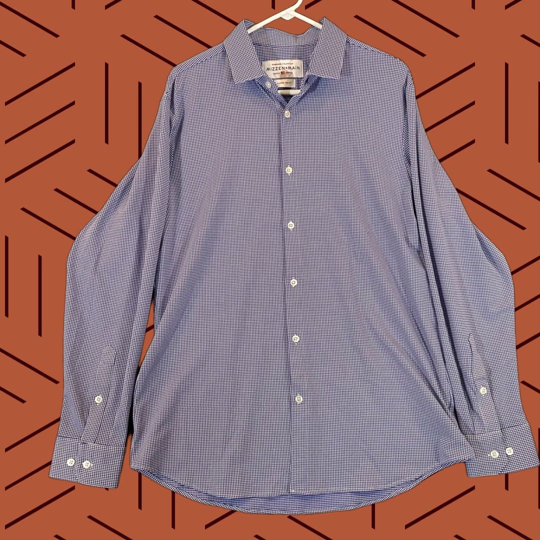 Mizzen+Main Mizzen+Main Shirt Mens XL Trim Fit Blue Check Button Up Spinnaker Long Sleeve Size US XL / EU 56 / 4 - 1 Thumbnail