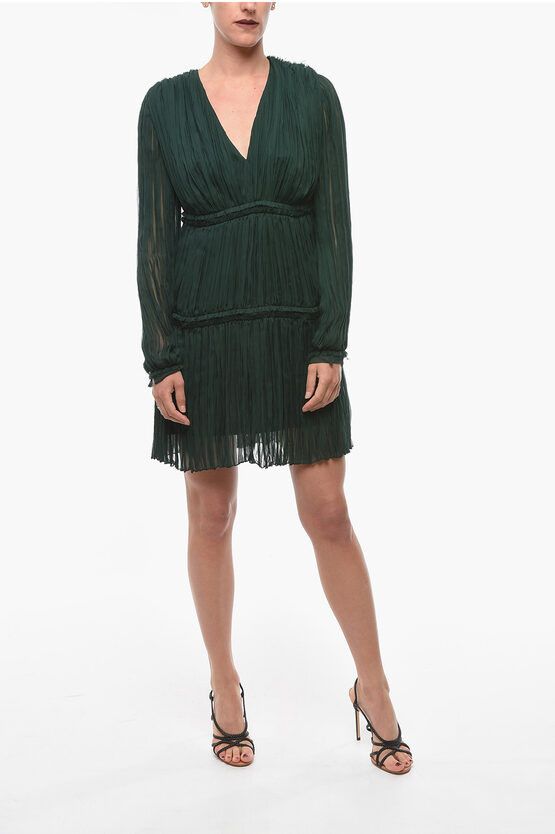 image of Lanvin V Neck Silk Accordion Dress in Green, Women's (Size Medium)