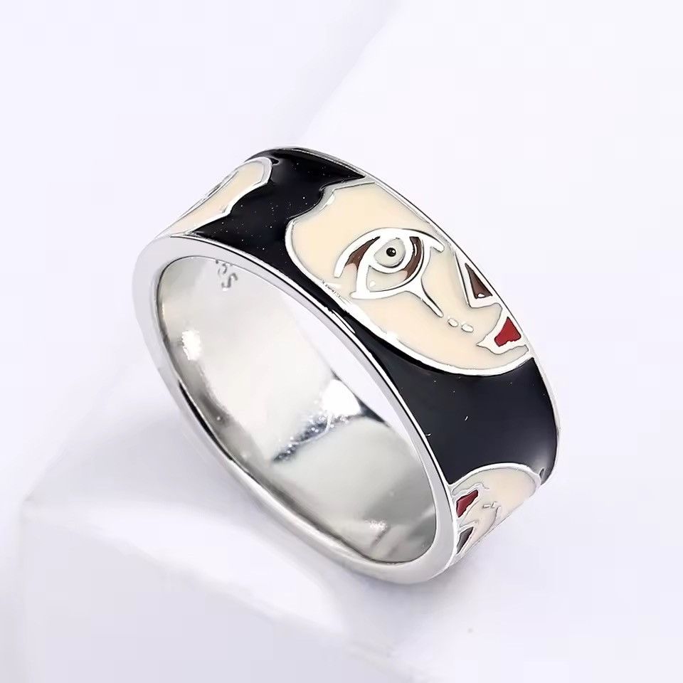 Japanese Brand Creative Handmade Irregular Half Face Enamel Heart Ring Size ONE SIZE - 6 Thumbnail