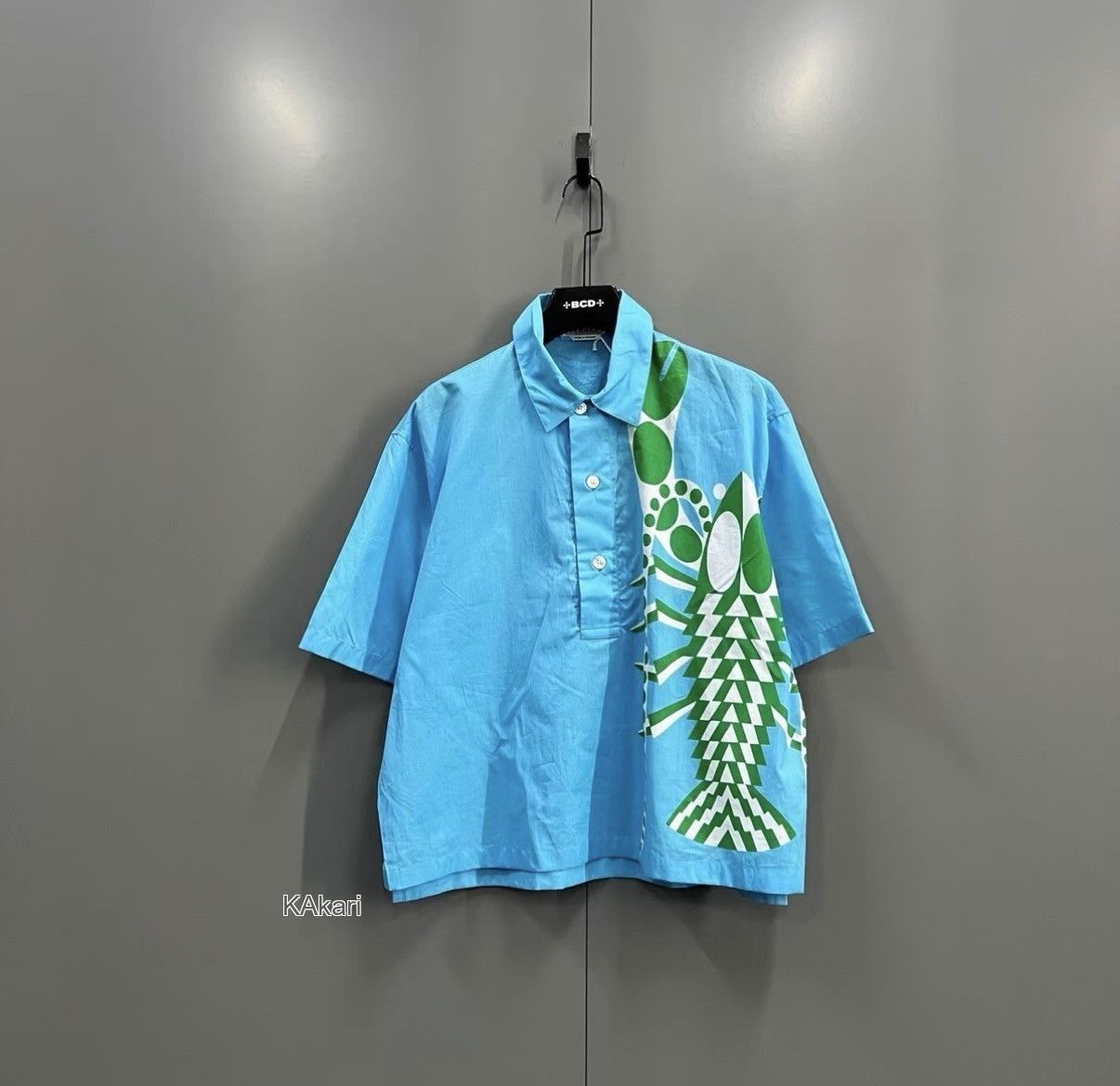 Hermes Blue Short Sleeve Shirt with Green Lobster Print Size US M / EU 48-50 / 2 - 1 Thumbnail