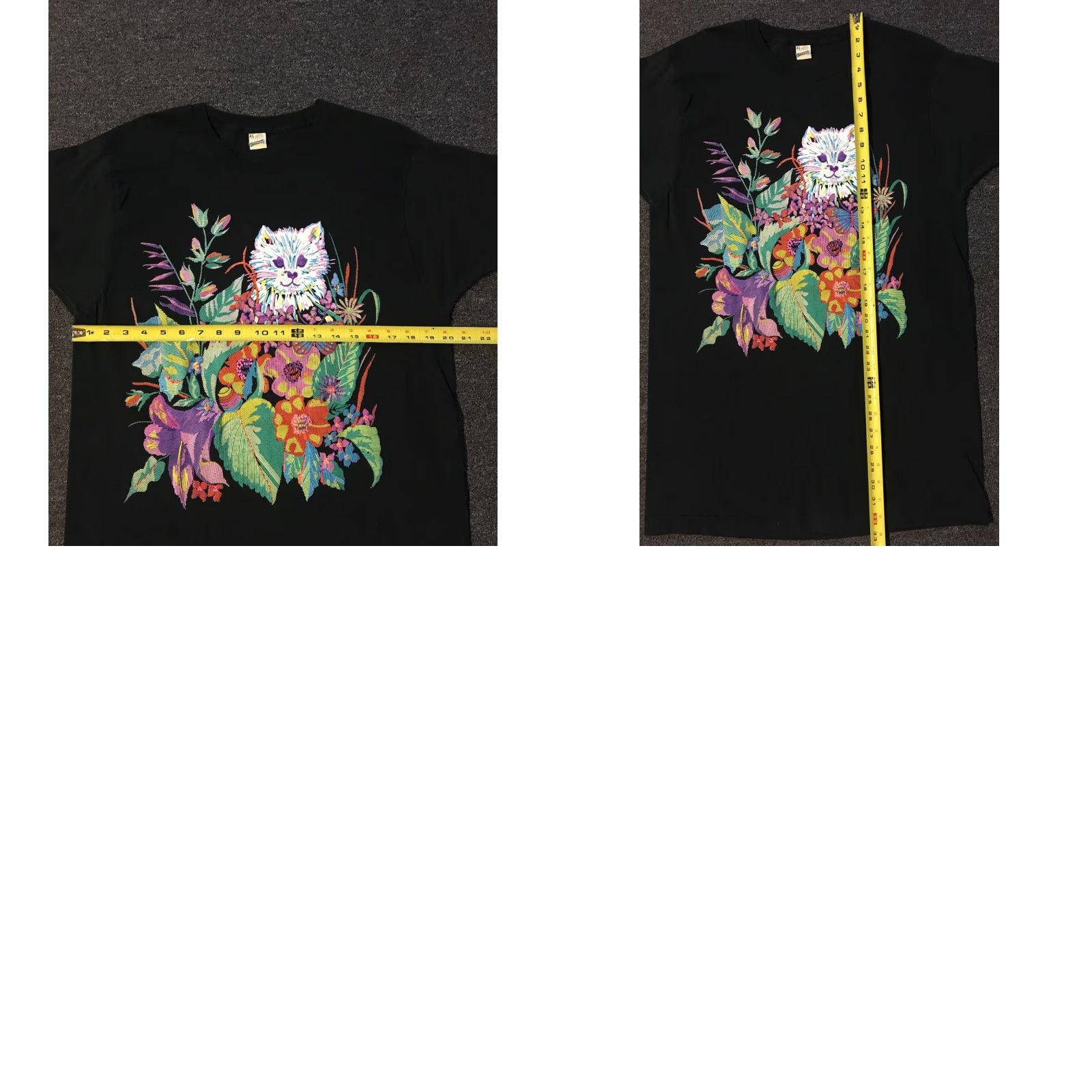 Vintage VINTAGE Cat Flowers Art Shirt XL Black 80s 90s Single Stitch Mens T-Shirt USA Animals Nature Picasso Pop Art Retro Grunge Beach Cartoon Dinosaur? Size US XL / EU 56 / 4 - 8 Thumbnail
