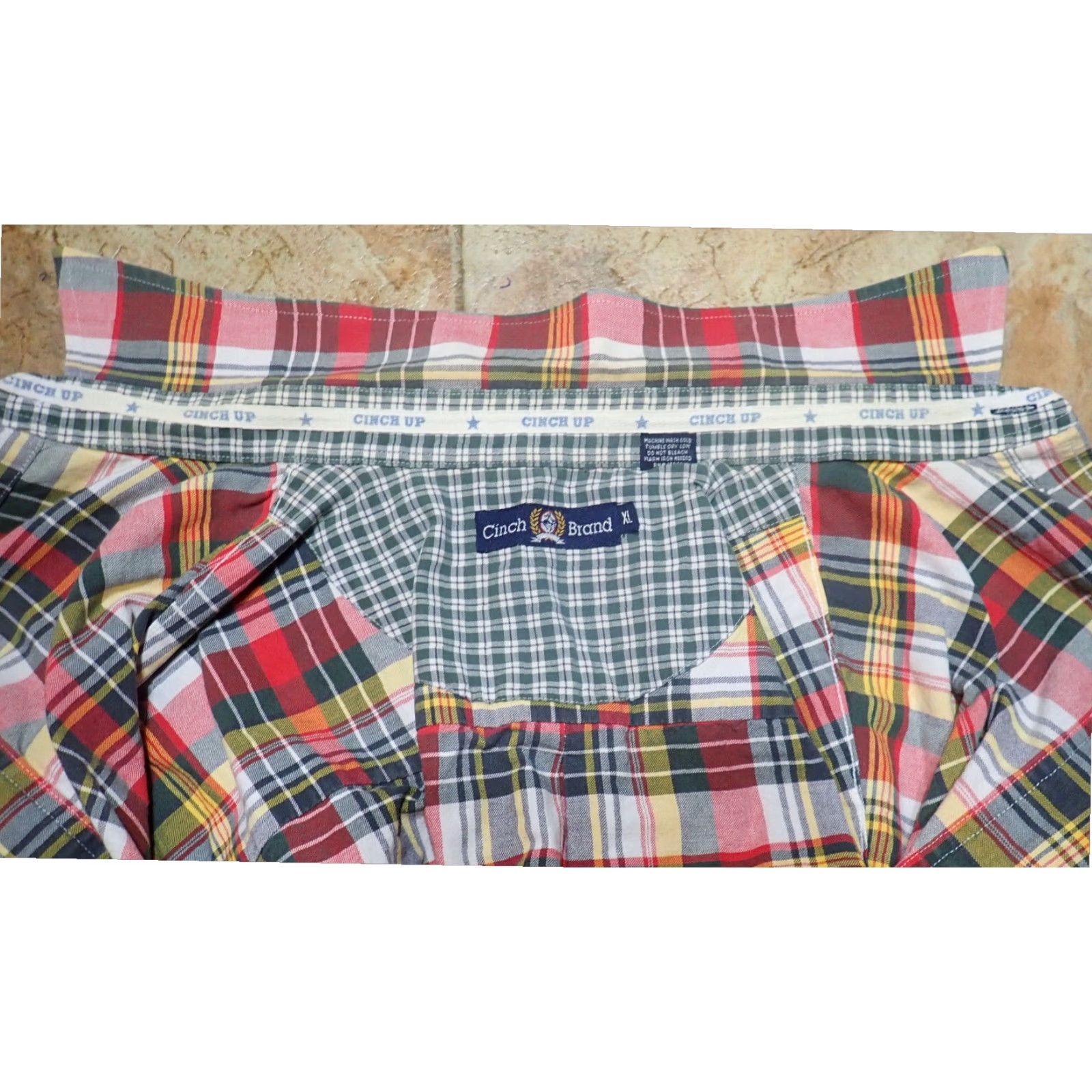 Vintage Cinch Miller Style Mens XL Red Green Plaid Button Front Long Sleeve Flannel Shirt Size US XL / EU 56 / 4 - 6 Thumbnail