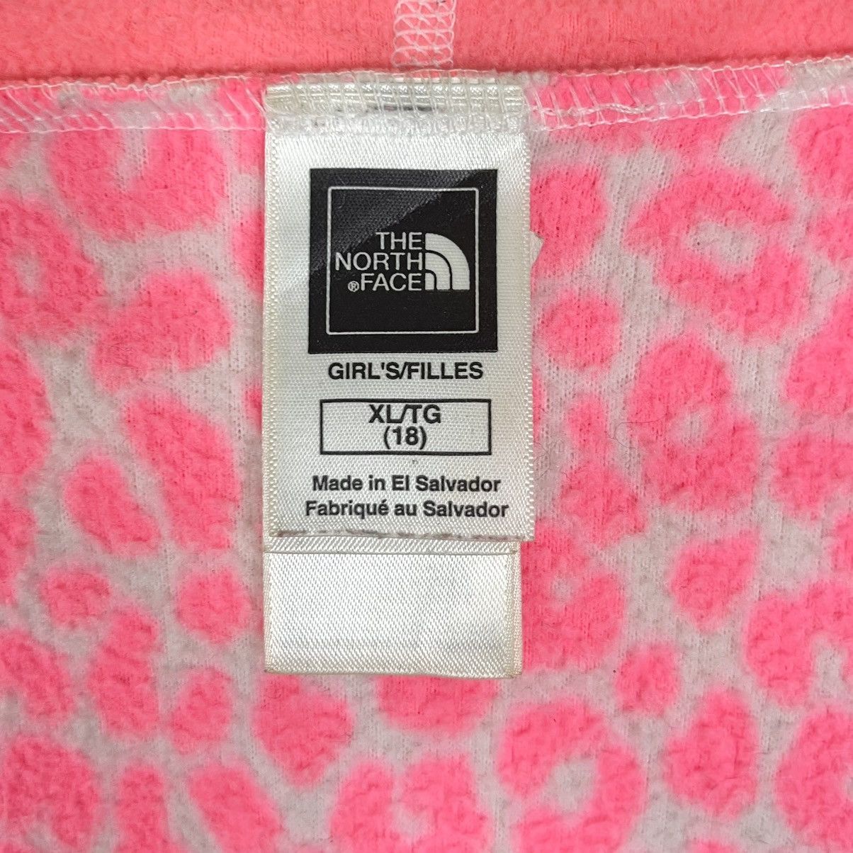 The North Face Pink Leopard Print Hoodie Fleece Jacket