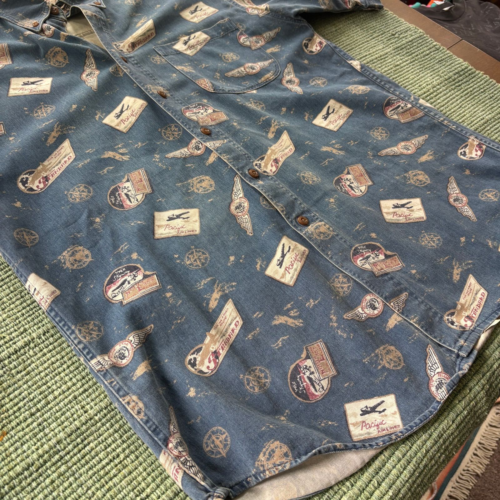 Woolrich Woolen Mills Vintage Woolrich Cotton Aviation Theme Button Up Sz L Size US XL / EU 56 / 4 - 5 Thumbnail